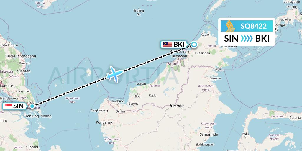 SQ8422 Singapore Airlines Flight Map: Singapore to Kota Kinabalu