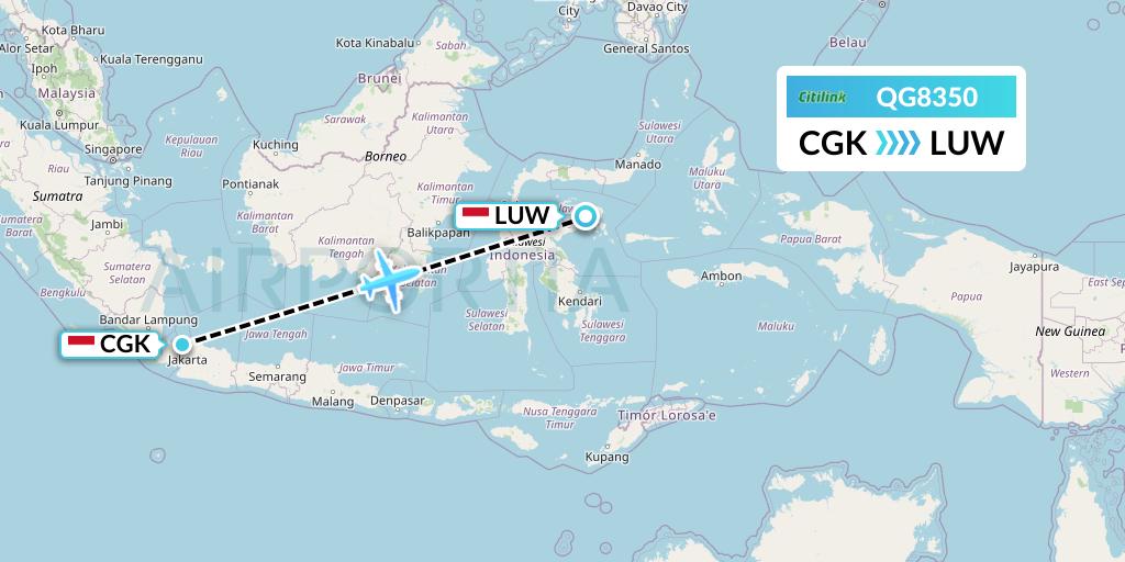 QG8350 Citilink Flight Map: Jakarta to Luwuk
