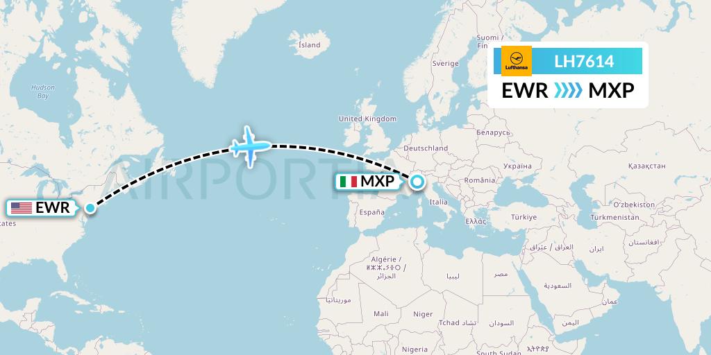 LH7614 Lufthansa Flight Map: New York to Milan