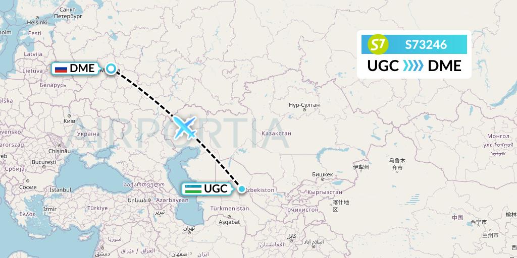 S73246 S7 Airlines Flight Map: Urgench to Moscow