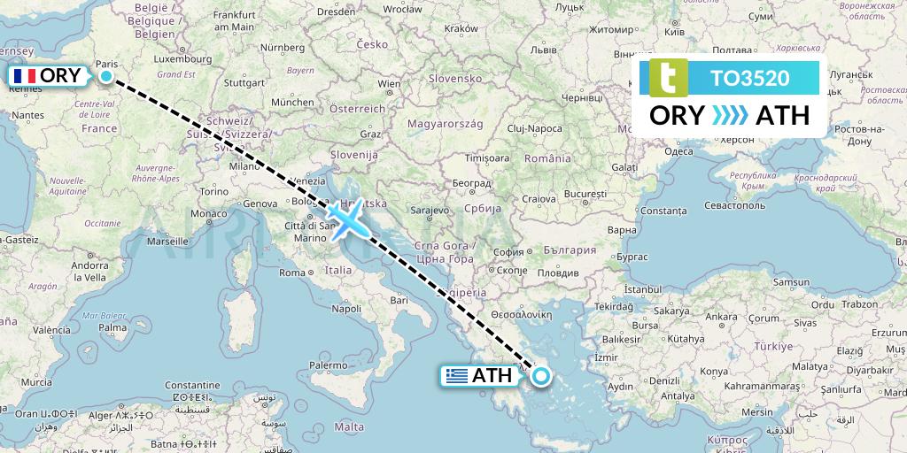 TO3520 Transavia France Flight Map: Paris to Athens