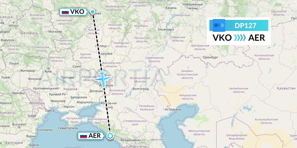 DP127 Pobeda Flight Map: Moscow to Sochi