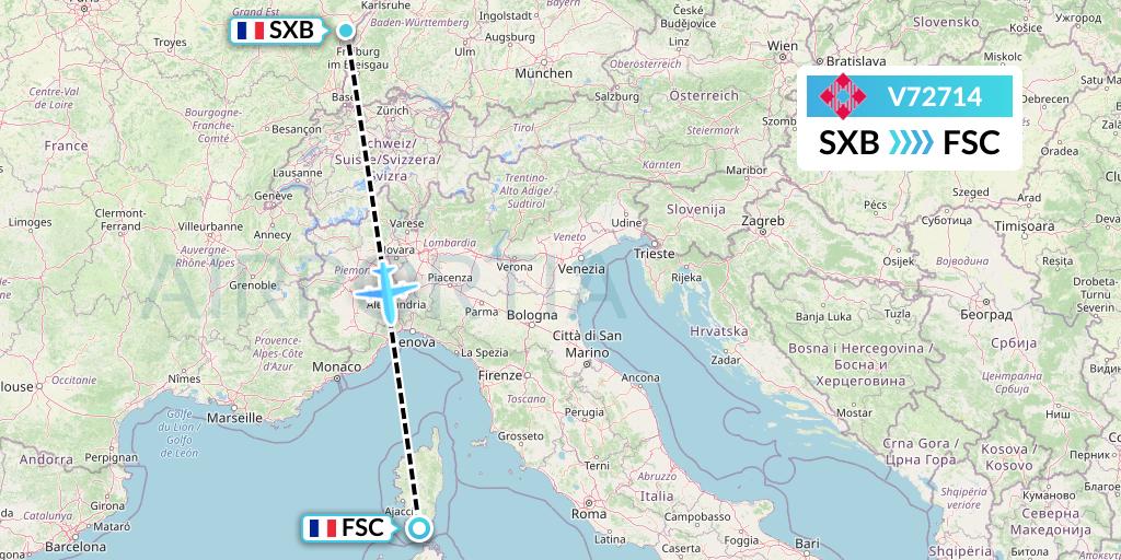 V72714 Volotea Flight Map: Strasbourg to Figari