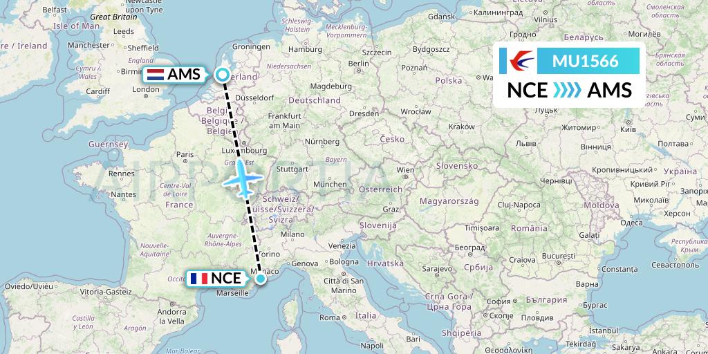 MU1566 China Eastern Airlines Flight Map: Nice to Amsterdam
