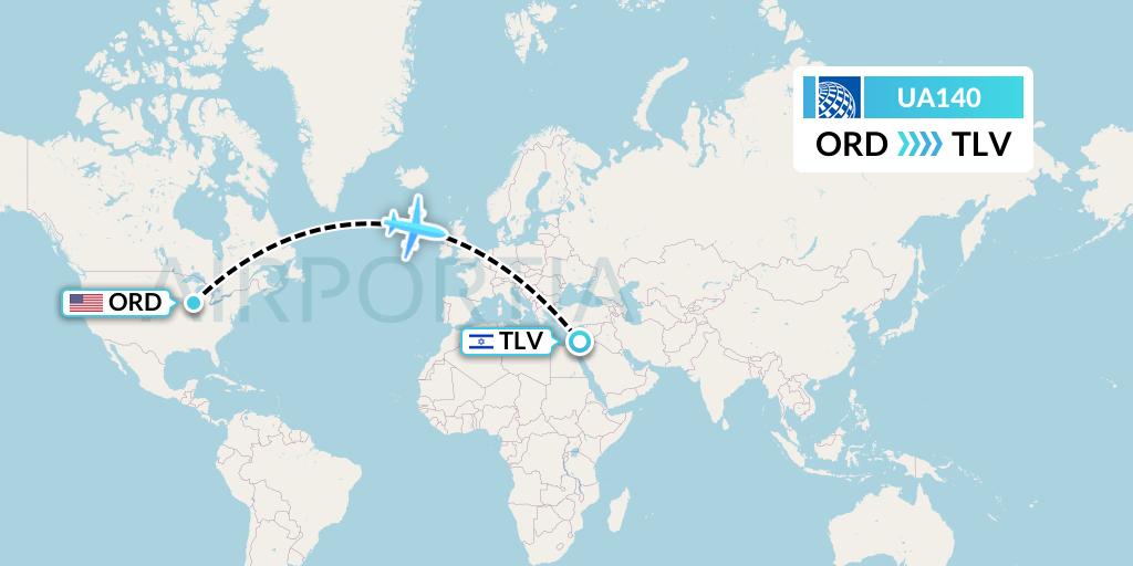 UA140 United Airlines Flight Map: Chicago to Tel Aviv