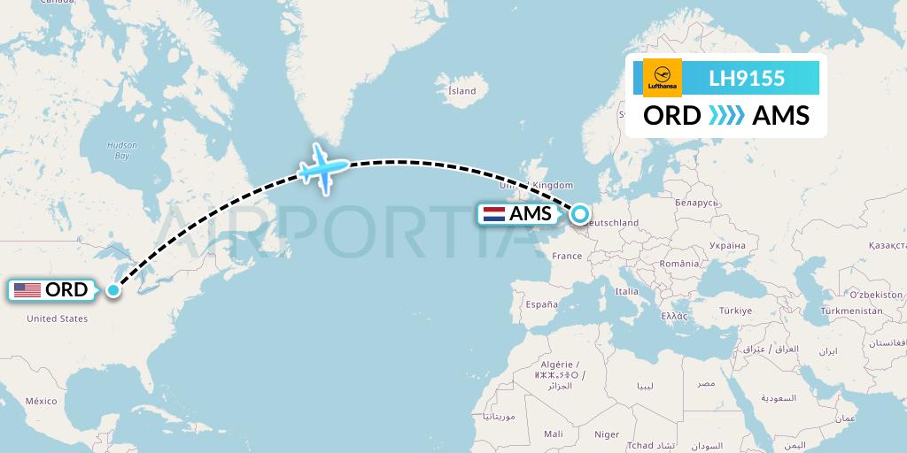 LH9155 Lufthansa Flight Map: Chicago to Amsterdam
