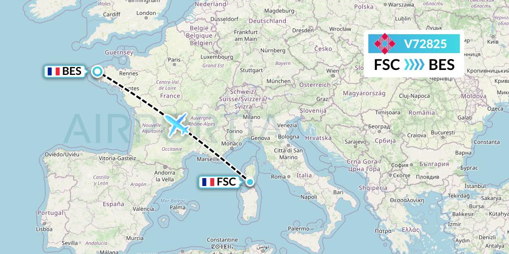 V72825 Volotea Flight Map: Figari to Brest