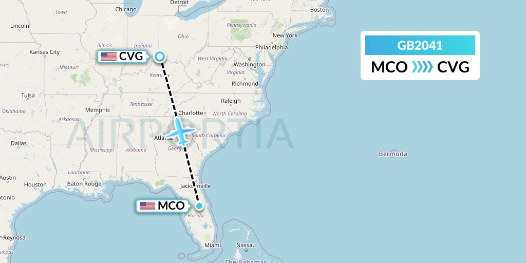 GB2041 ABX Air Flight Map: Orlando to Cincinnati