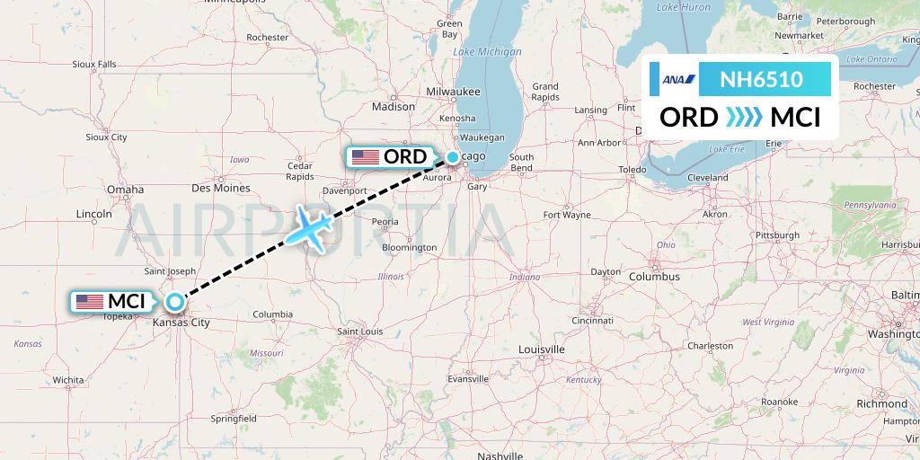 NH6510 All Nippon Airways Flight Map: Chicago to Kansas City