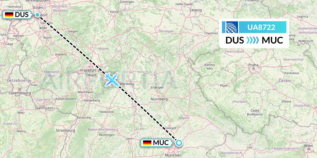UA8722 United Airlines Flight Map: Dusseldorf to Munich