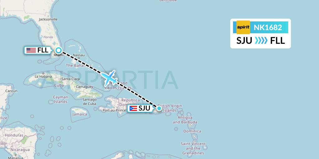 NK1682 Spirit Airlines Flight Map: San Juan to Fort Lauderdale