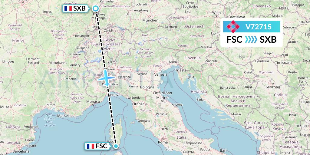 V72715 Volotea Flight Map: Figari to Strasbourg