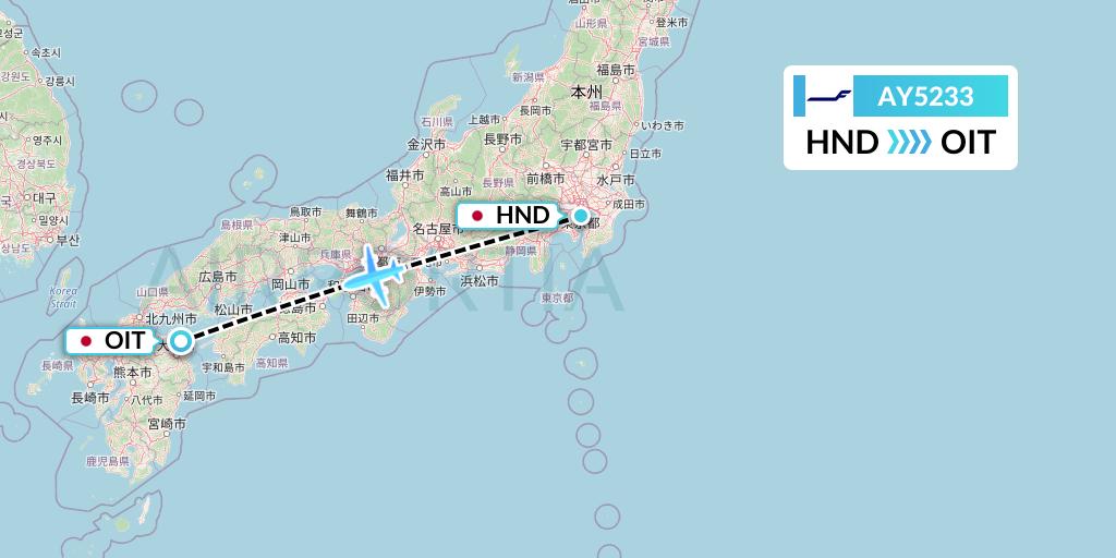 AY5233 Finnair Flight Map: Tokyo to Oita