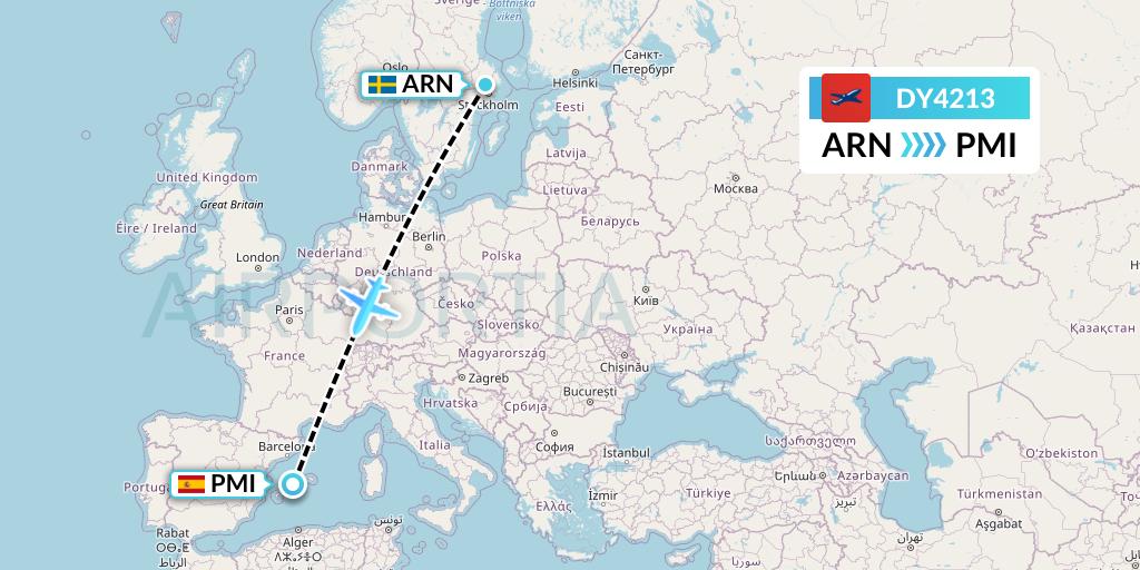 DY4213 Norwegian Flight Map: Stockholm to Palma de Mallorca