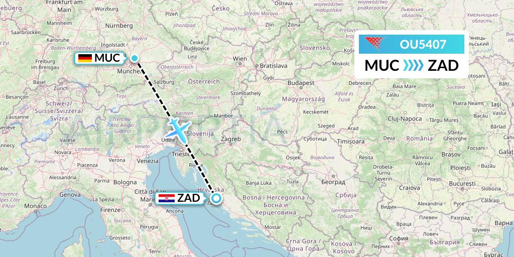 OU5407 Croatia Airlines Flight Map: Munich to Zadar