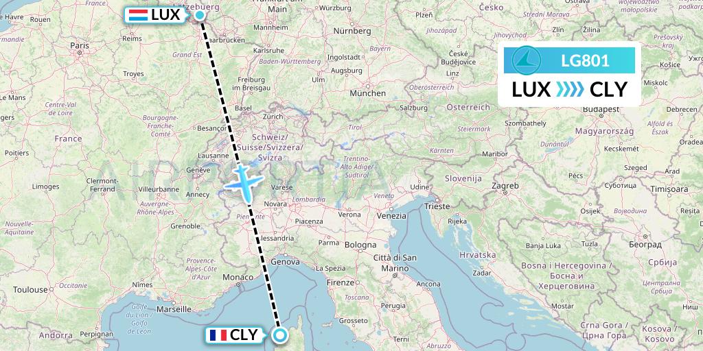 LG801 Luxair Flight Map: Luxembourg to Calvi