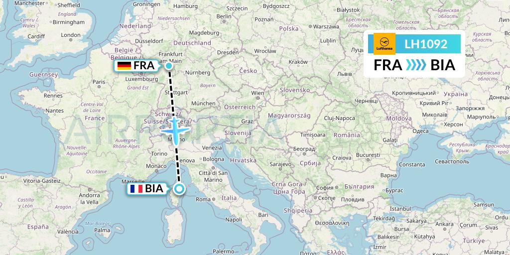 LH1092 Lufthansa Flight Map: Frankfurt to Bastia