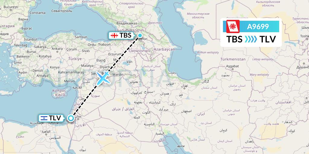 A9699 Georgian Airways Flight Map: Tbilisi to Tel Aviv