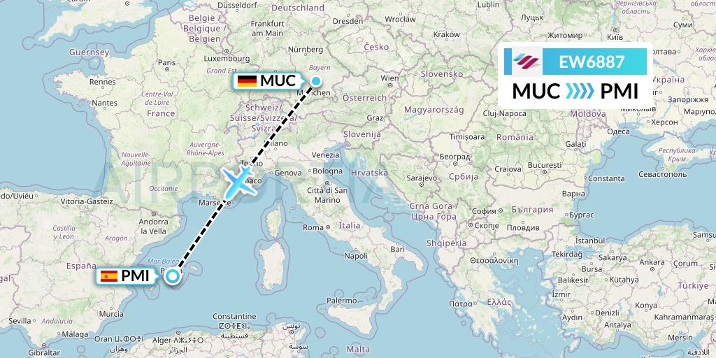 EW6887 Eurowings Flight Map: Munich to Palma de Mallorca