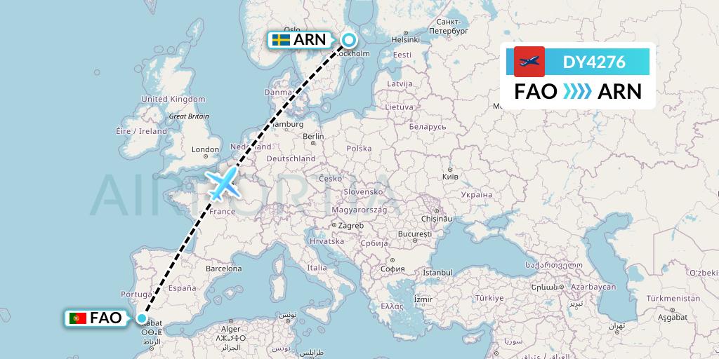 DY4276 Norwegian Flight Map: Faro to Stockholm