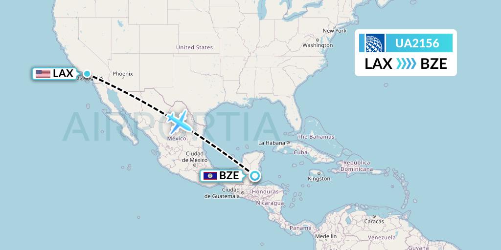 UA2156 United Airlines Flight Map: Los Angeles to Belize City