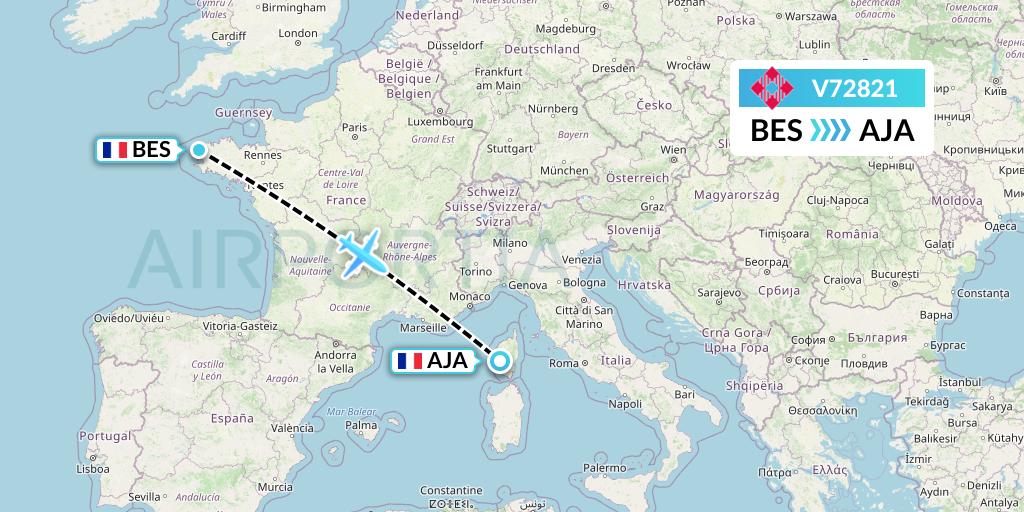 V72821 Volotea Flight Map: Brest to Ajaccio