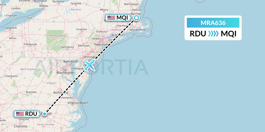 MRA636 Martinaire Flight Map: Raleigh-Durham to Quincy