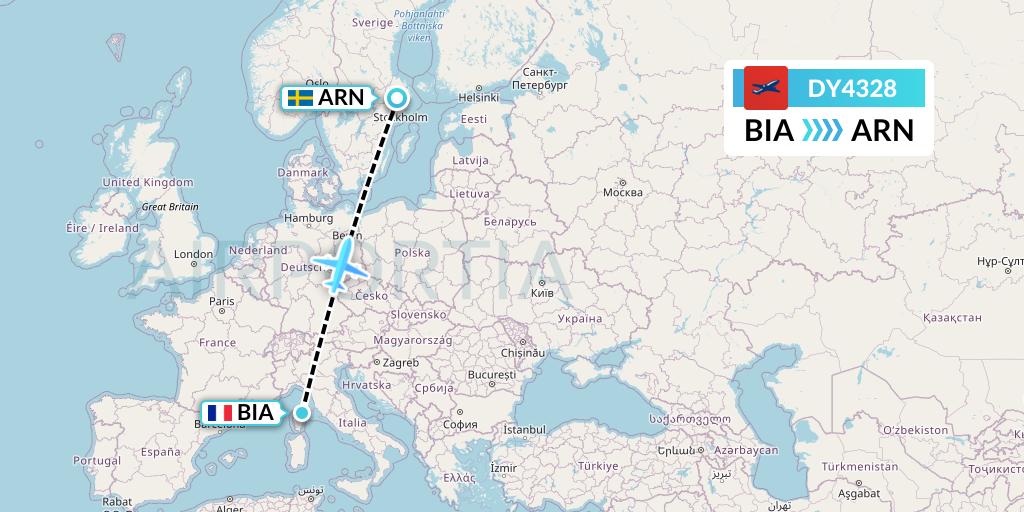 DY4328 Norwegian Flight Map: Bastia to Stockholm