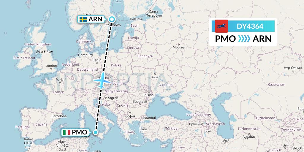 DY4364 Norwegian Flight Map: Palermo to Stockholm