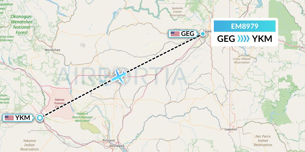 EM8979 Empire Airlines Flight Map: Spokane to Yakima