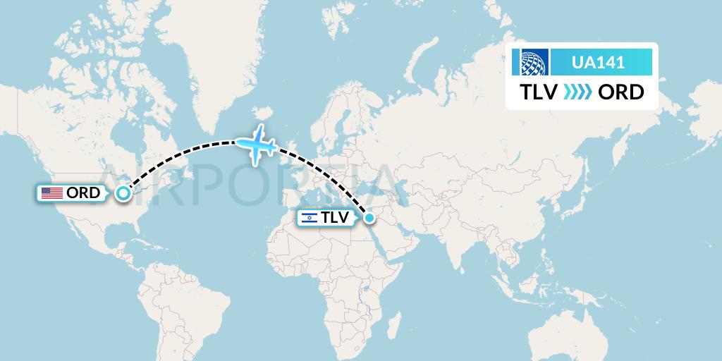 UA141 United Airlines Flight Map: Tel Aviv to Chicago