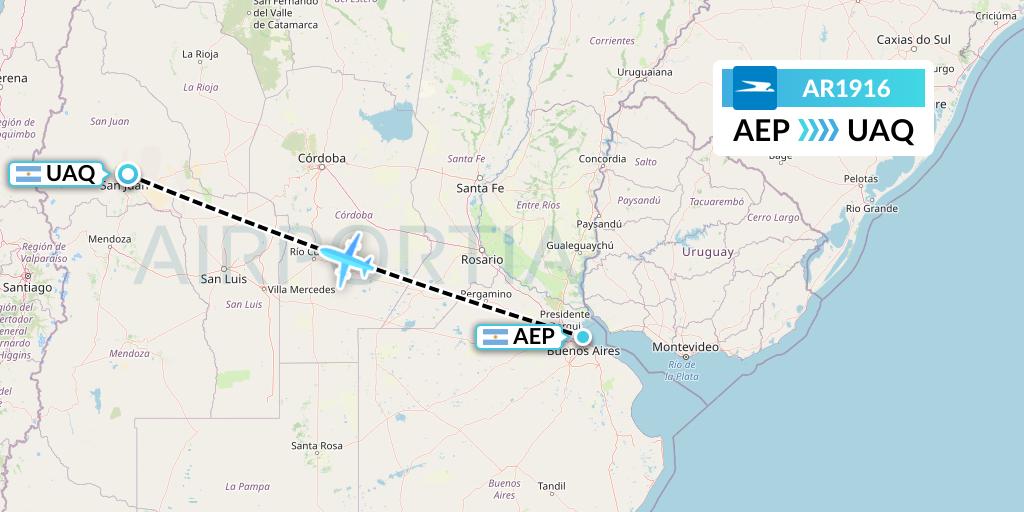 AR1916 Aerolineas Argentinas Flight Map: Buenos Aires to San Juan
