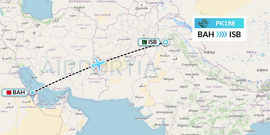 PK188 Pakistan International Airlines Flight Map: Bahrain to Islamabad