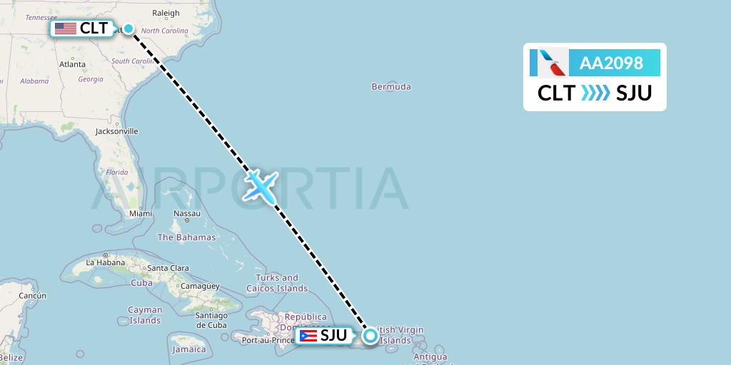 AA2098 American Airlines Flight Map: Charlotte to San Juan