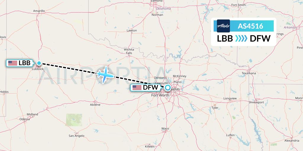 AS4516 Alaska Airlines Flight Map: Lubbock to Dallas