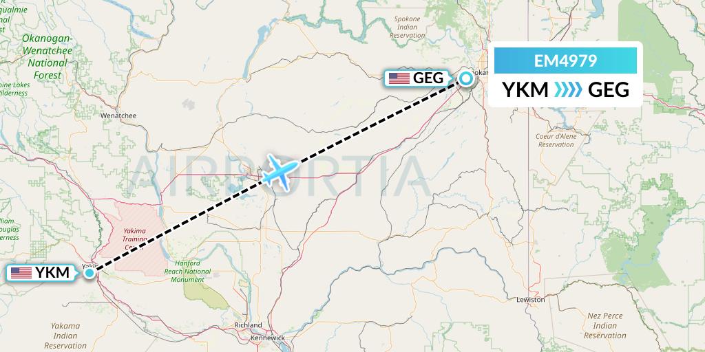 EM4979 Empire Airlines Flight Map: Yakima to Spokane