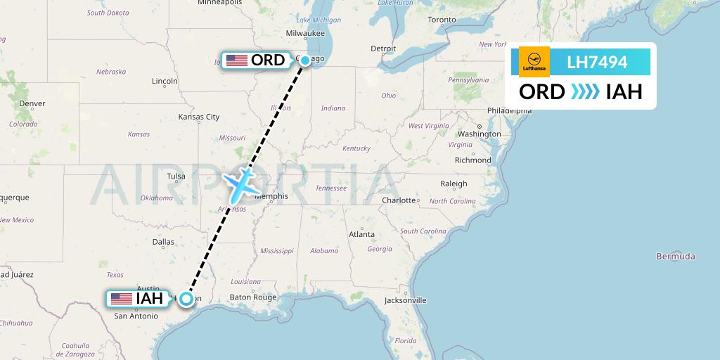 LH7494 Lufthansa Flight Map: Chicago to Houston