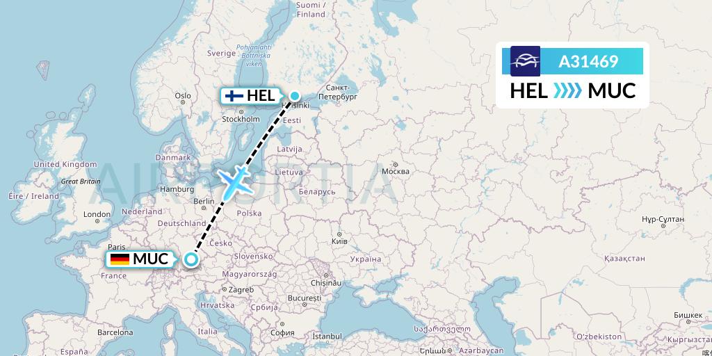 A31469 Aegean Airlines Flight Map: Helsinki to Munich