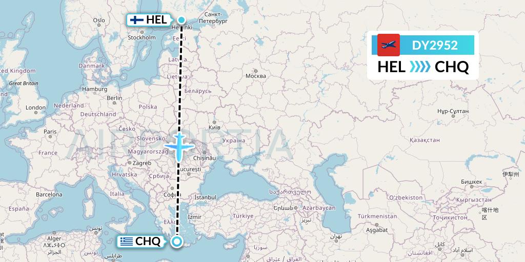 DY2952 Norwegian Flight Map: Helsinki to Chania