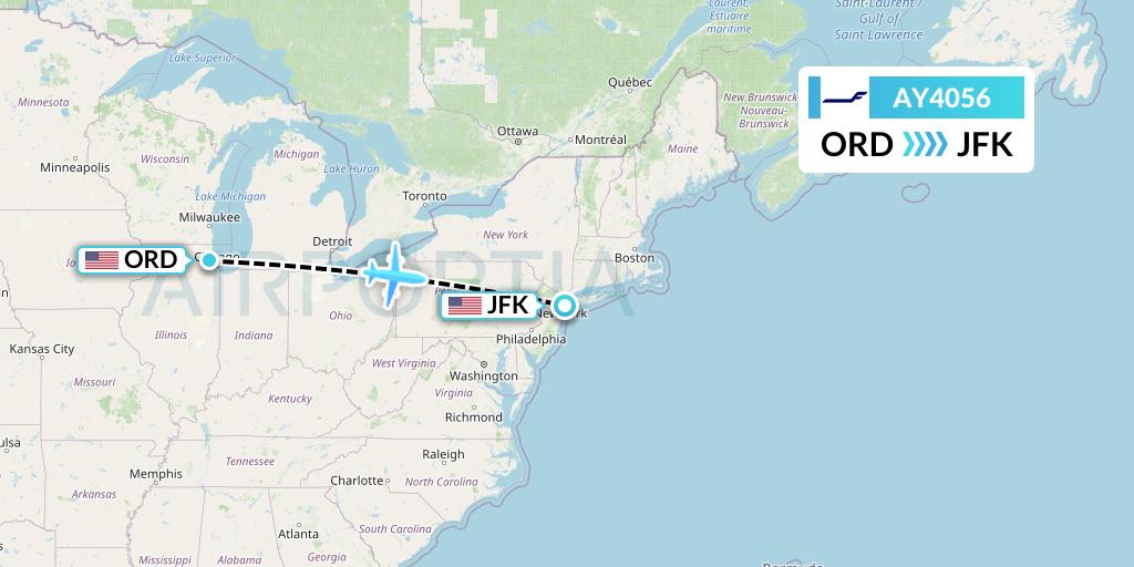 AY4056 Finnair Flight Map: Chicago to New York