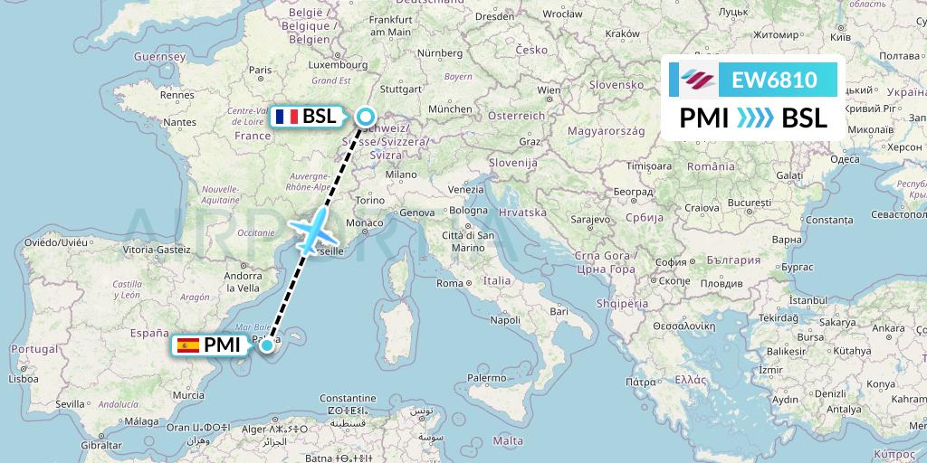 EW6810 Eurowings Flight Map: Palma de Mallorca to Basel