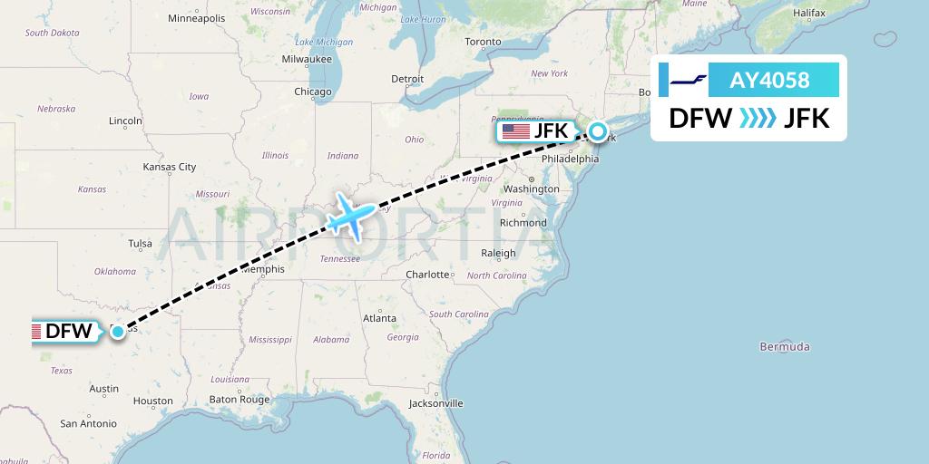 AY4058 Finnair Flight Map: Dallas to New York