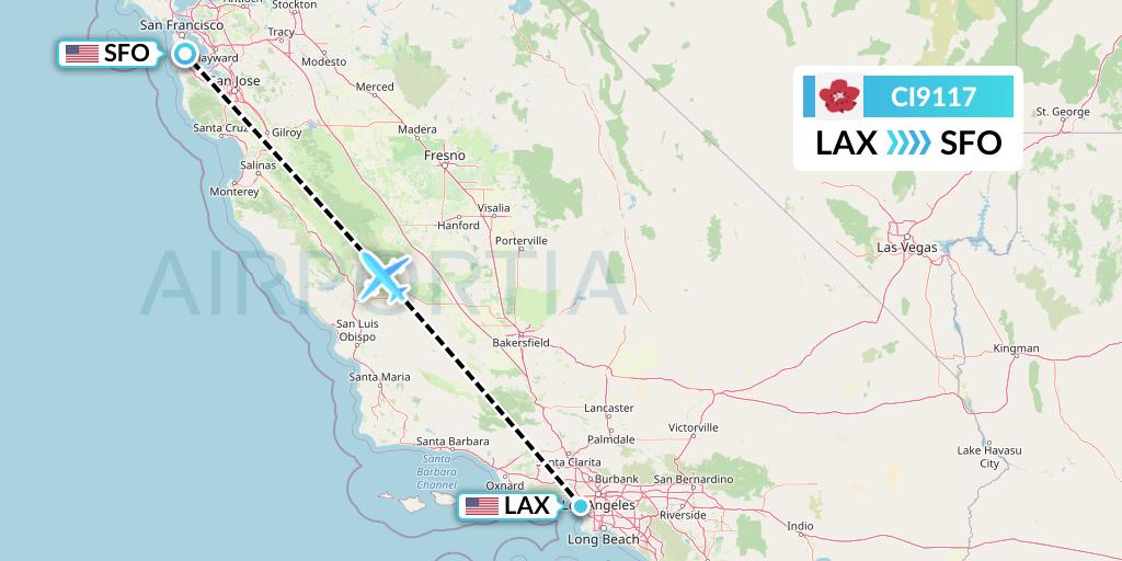 CI9117 China Airlines Flight Map: Los Angeles to San Francisco