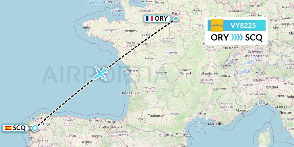 VY8225 Vueling Flight Map: Paris to Santiago