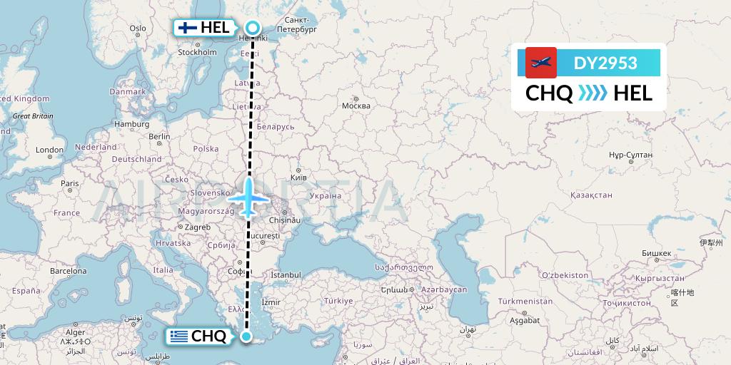 DY2953 Norwegian Flight Map: Chania to Helsinki