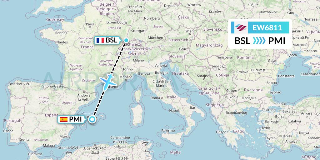 EW6811 Eurowings Flight Map: Basel to Palma de Mallorca