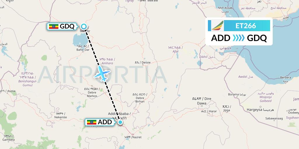 ET266 Ethiopian Airlines Flight Map: Addis Ababa to Gondar