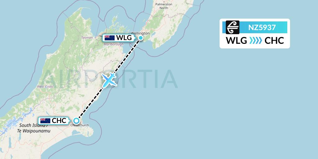 NZ5937 Air New Zealand Flight Map: Wellington to Christchurch