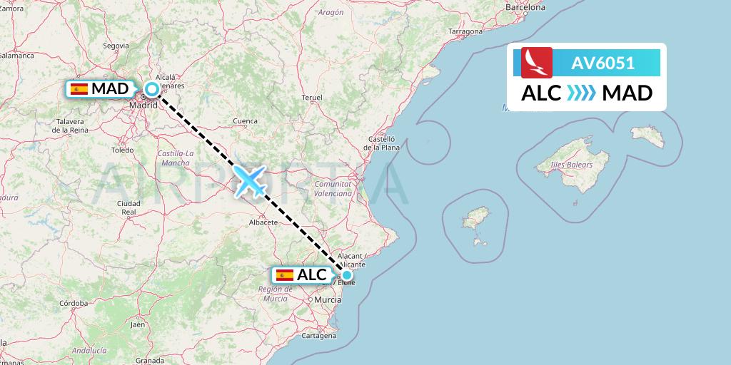 AV6051 Avianca Flight Map: Alicante to Madrid