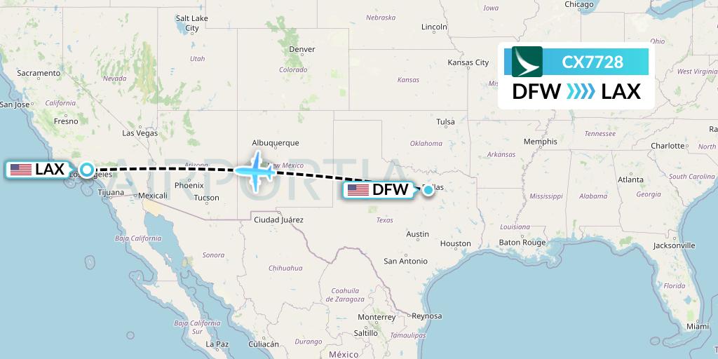 CX7728 Cathay Pacific Flight Map: Dallas to Los Angeles